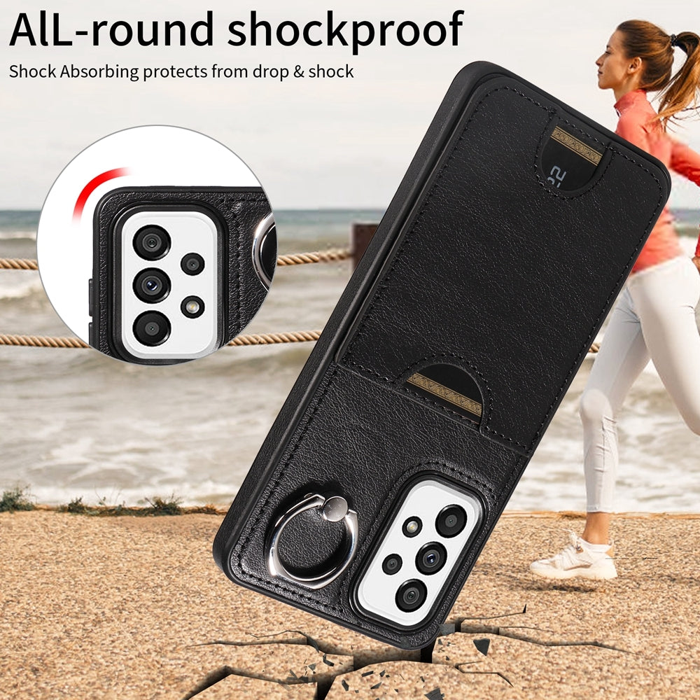 Samsung Galaxy A73 5G Calf Texture Phone Case with Card Slot & Ring Holder - Durable & Stylish Protection