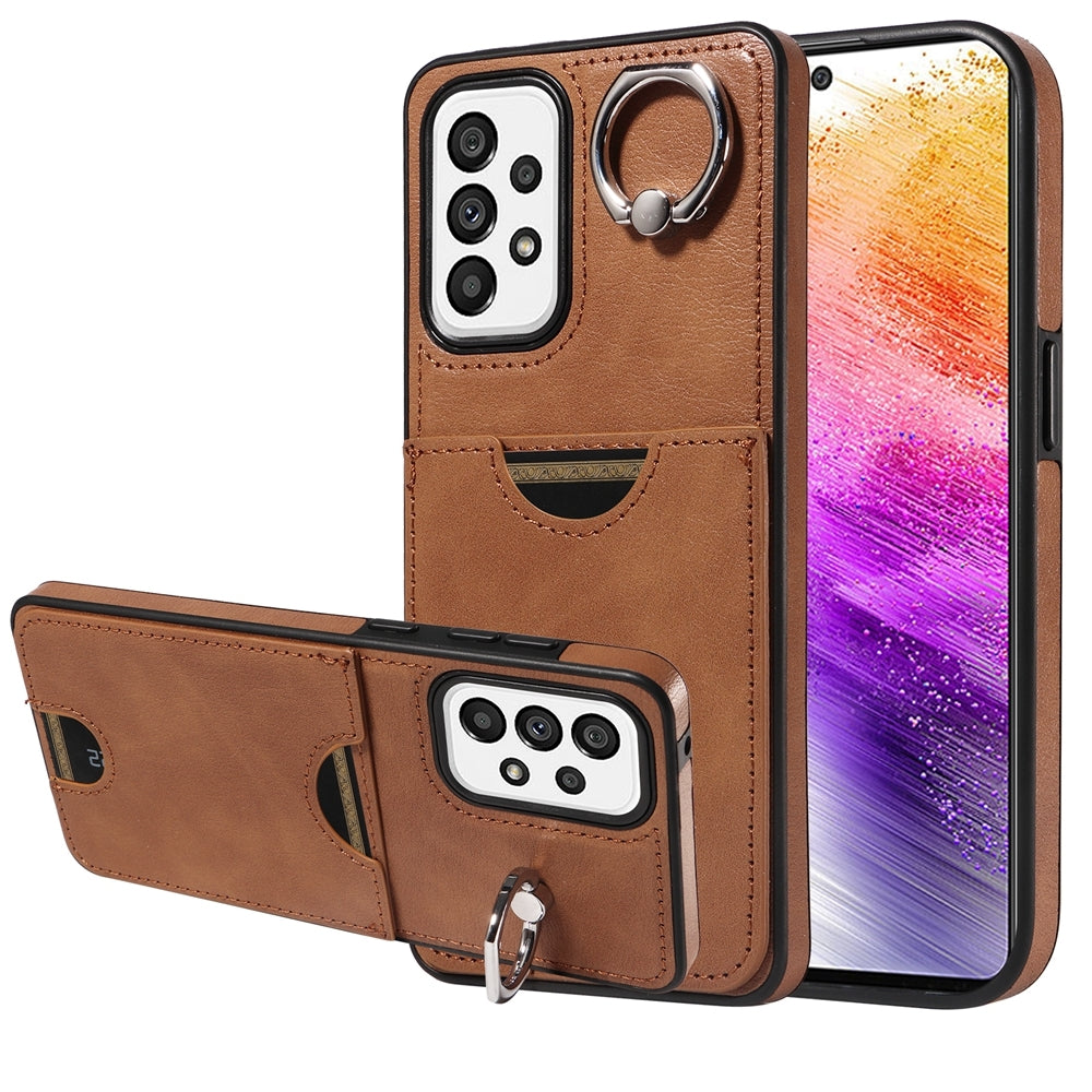Samsung Galaxy A73 5G Calf Texture Phone Case with Card Slot & Ring Holder - Durable & Stylish Protection