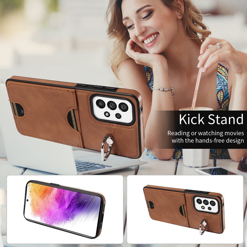 Samsung Galaxy A73 5G Calf Texture Phone Case with Card Slot & Ring Holder - Durable & Stylish Protection