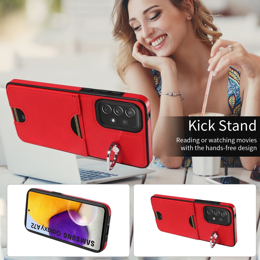 Samsung Galaxy A72 Calf Texture Phone Case with Card Slot & Ring Holder - Durable & Stylish Protection