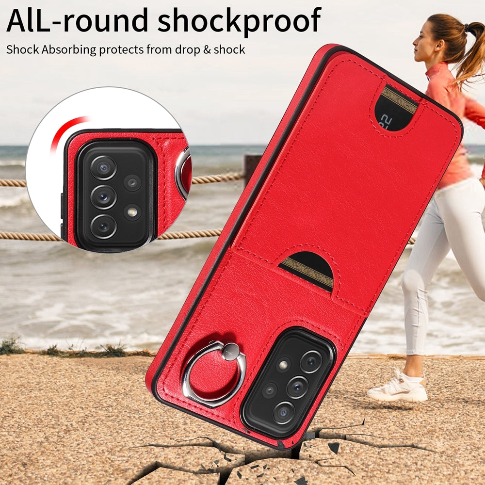 Samsung Galaxy A72 Calf Texture Phone Case with Card Slot & Ring Holder - Durable & Stylish Protection