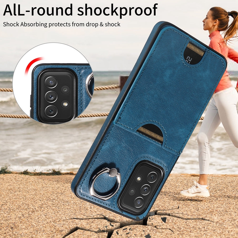 Samsung Galaxy A72 Calf Texture Phone Case with Card Slot & Ring Holder - Durable & Stylish Protection