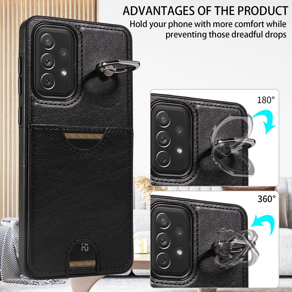 Samsung Galaxy A72 Calf Texture Phone Case with Card Slot & Ring Holder - Durable & Stylish Protection