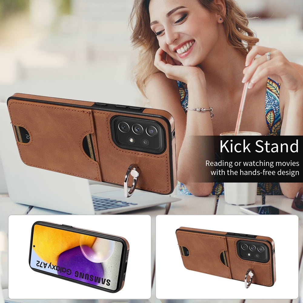 Samsung Galaxy A72 Calf Texture Phone Case with Card Slot & Ring Holder - Durable & Stylish Protection