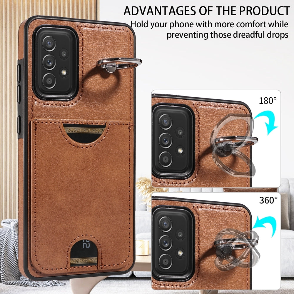 Samsung Galaxy A52/A52s 4G/5G Calf Texture Phone Case with Card Slot & Ring Holder - Durable & Stylish Protection