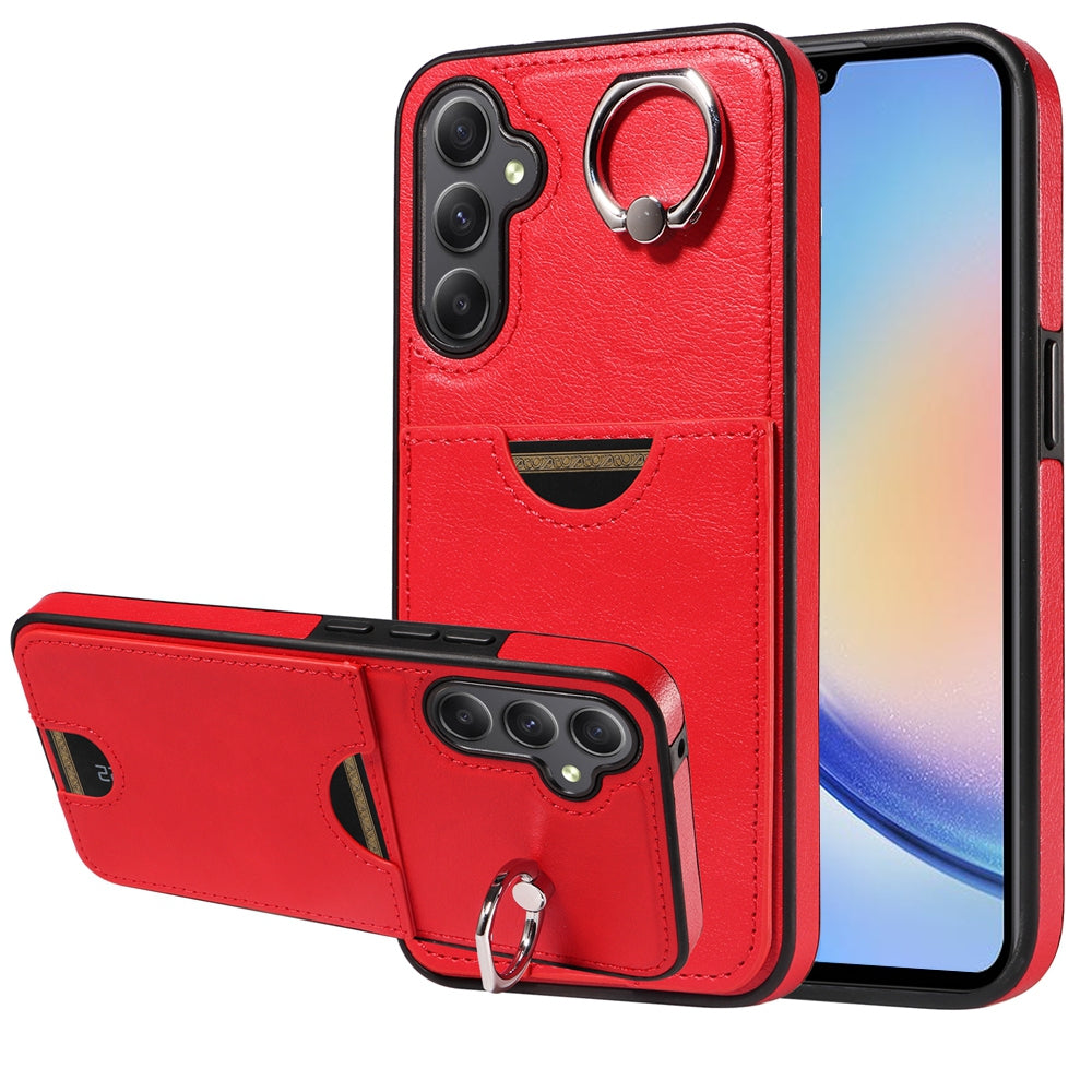 Samsung Galaxy A34 5G Calf Texture Phone Case with Card Slot & Ring Holder - Durable & Stylish Protection