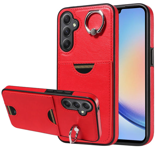 Samsung Galaxy A34 5G Calf Texture Phone Case with Card Slot & Ring Holder - Durable & Stylish Protection