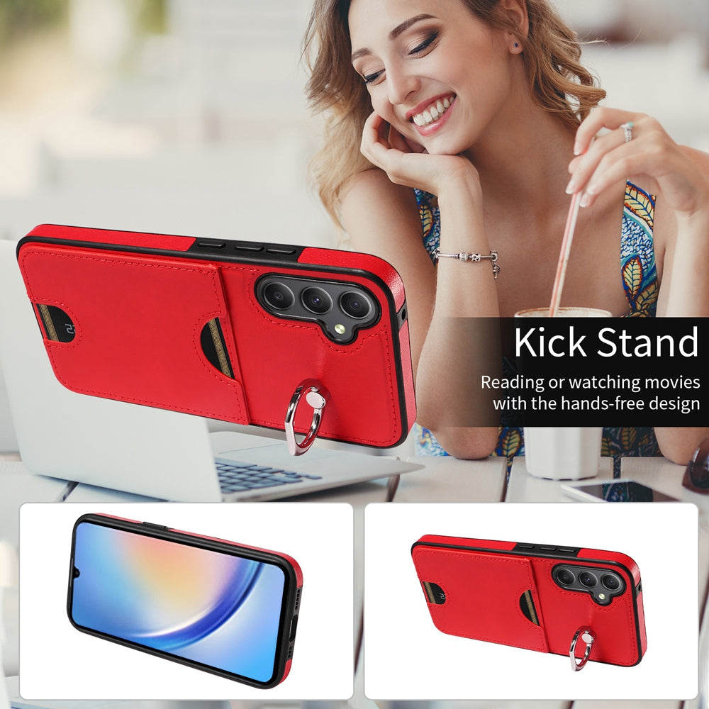 Samsung Galaxy A34 5G Calf Texture Phone Case with Card Slot & Ring Holder - Durable & Stylish Protection