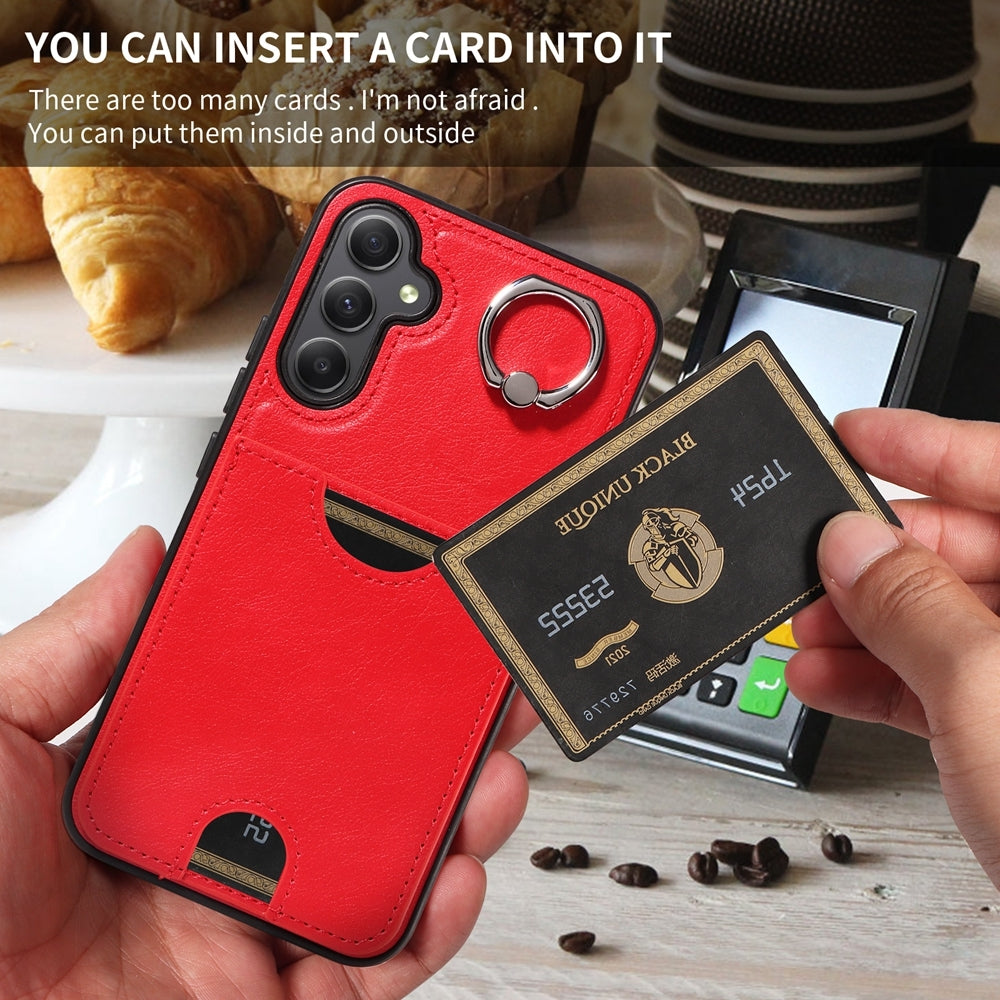 Samsung Galaxy A34 5G Calf Texture Phone Case with Card Slot & Ring Holder - Durable & Stylish Protection