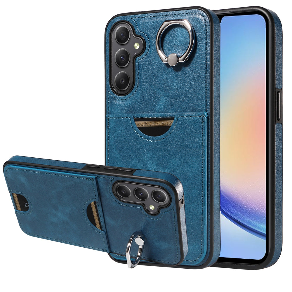 Samsung Galaxy A34 5G Calf Texture Phone Case with Card Slot & Ring Holder - Durable & Stylish Protection