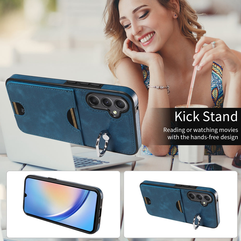 Samsung Galaxy A34 5G Calf Texture Phone Case with Card Slot & Ring Holder - Durable & Stylish Protection