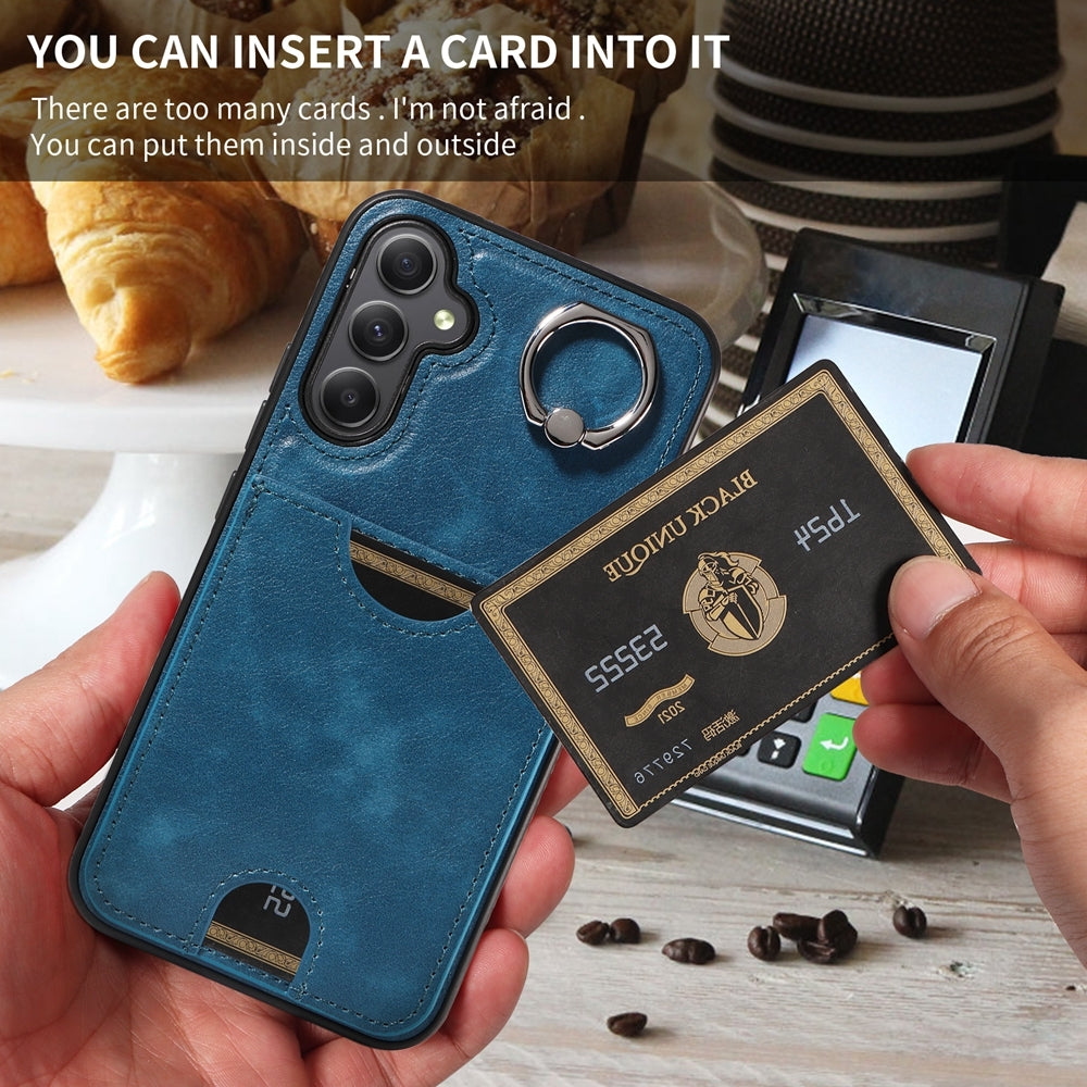 Samsung Galaxy A34 5G Calf Texture Phone Case with Card Slot & Ring Holder - Durable & Stylish Protection