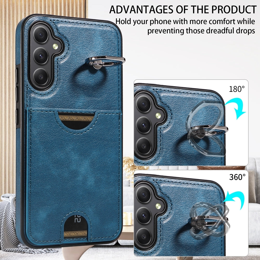 Samsung Galaxy A34 5G Calf Texture Phone Case with Card Slot & Ring Holder - Durable & Stylish Protection