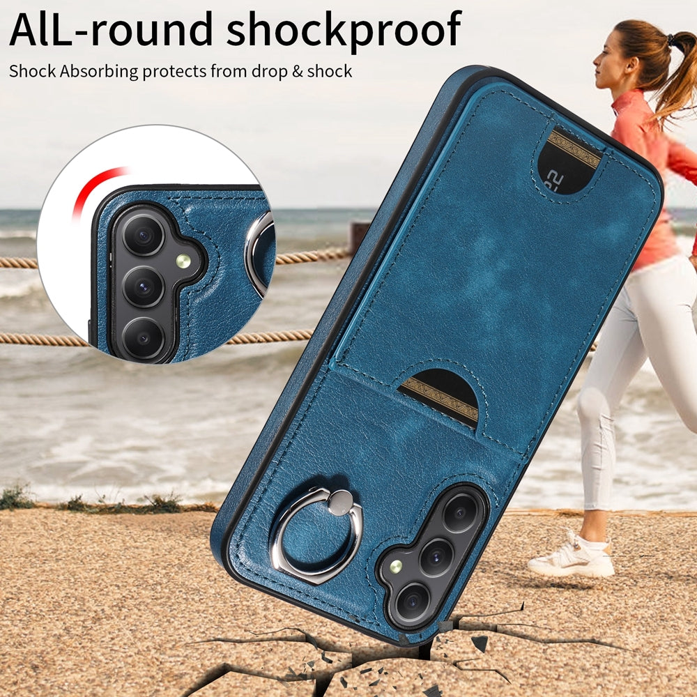 Samsung Galaxy A34 5G Calf Texture Phone Case with Card Slot & Ring Holder - Durable & Stylish Protection
