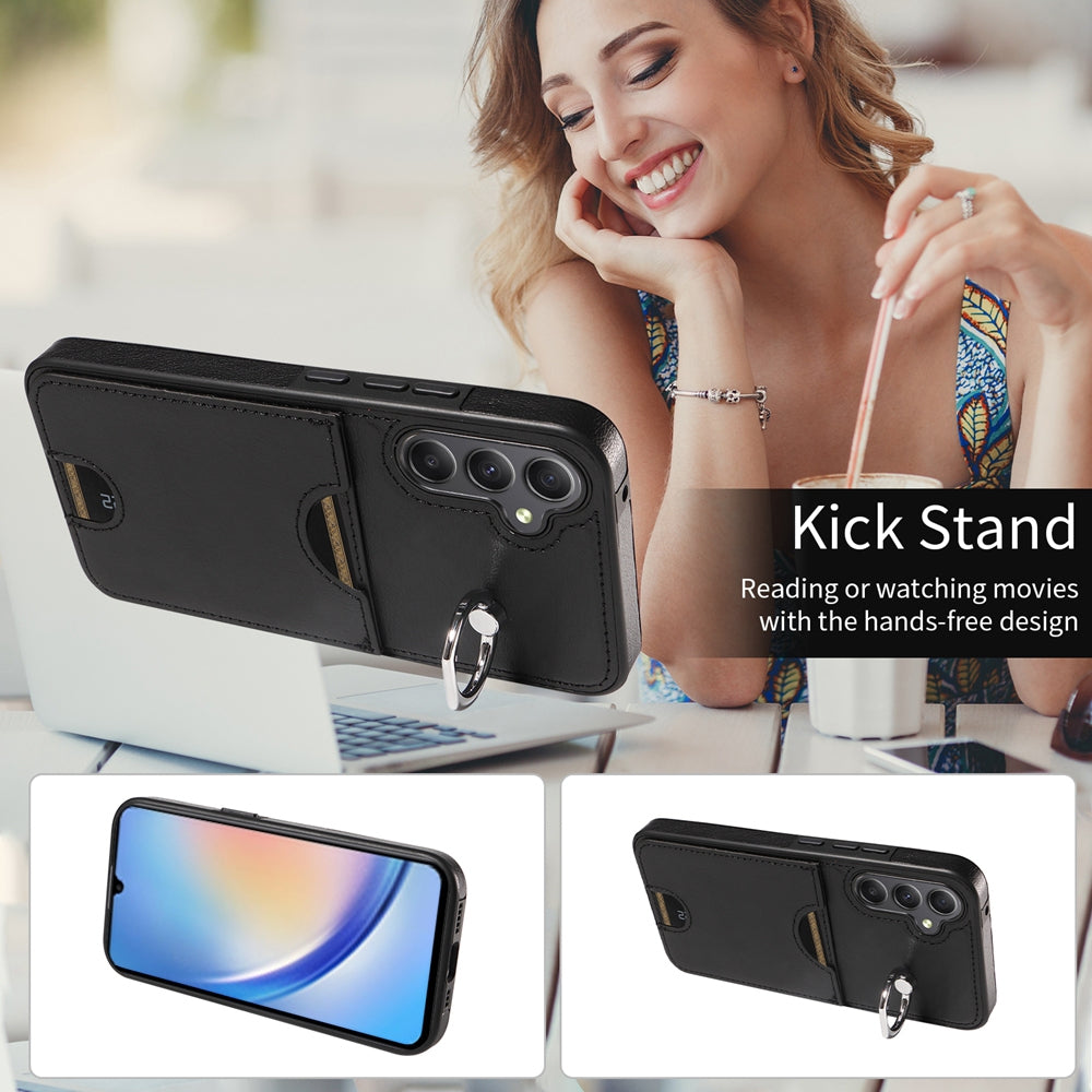 Samsung Galaxy A34 5G Calf Texture Phone Case with Card Slot & Ring Holder - Durable & Stylish Protection