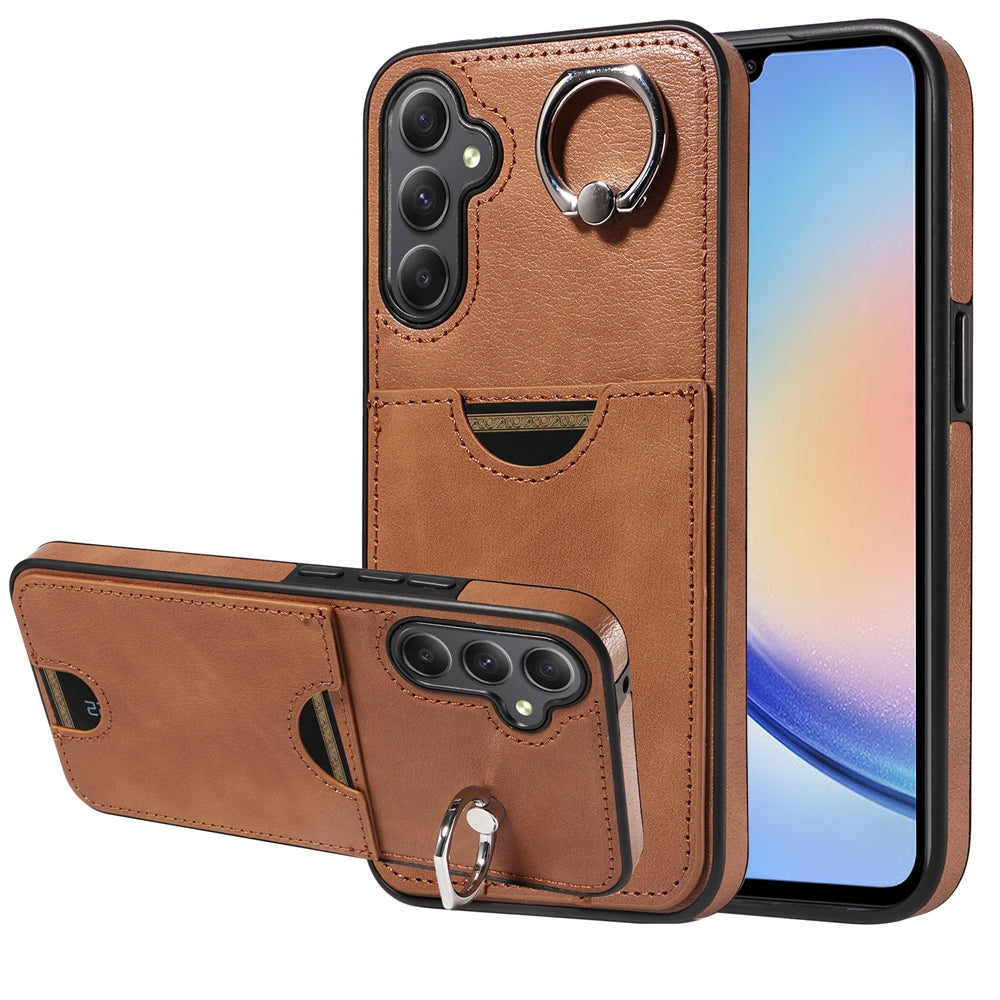 Samsung Galaxy A34 5G Calf Texture Phone Case with Card Slot & Ring Holder - Durable & Stylish Protection