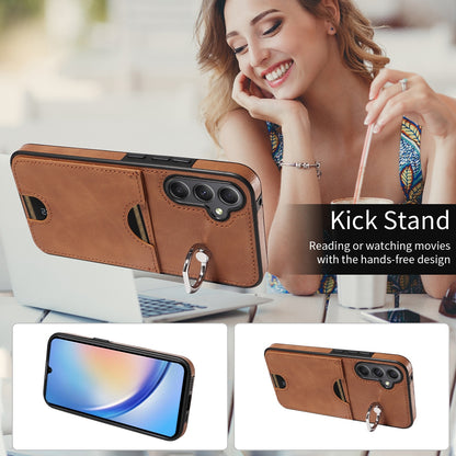Samsung Galaxy A34 5G Calf Texture Phone Case with Card Slot & Ring Holder - Durable & Stylish Protection
