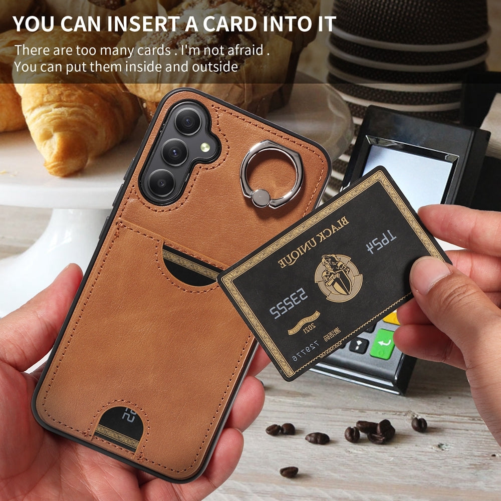 Samsung Galaxy A34 5G Calf Texture Phone Case with Card Slot & Ring Holder - Durable & Stylish Protection