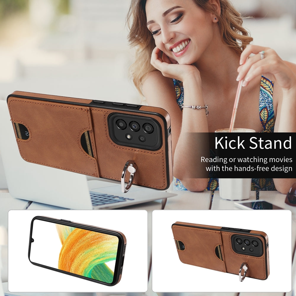 Samsung Galaxy A33 5G Calf Texture Phone Case with Card Slot & Ring Holder - Durable & Stylish Protection