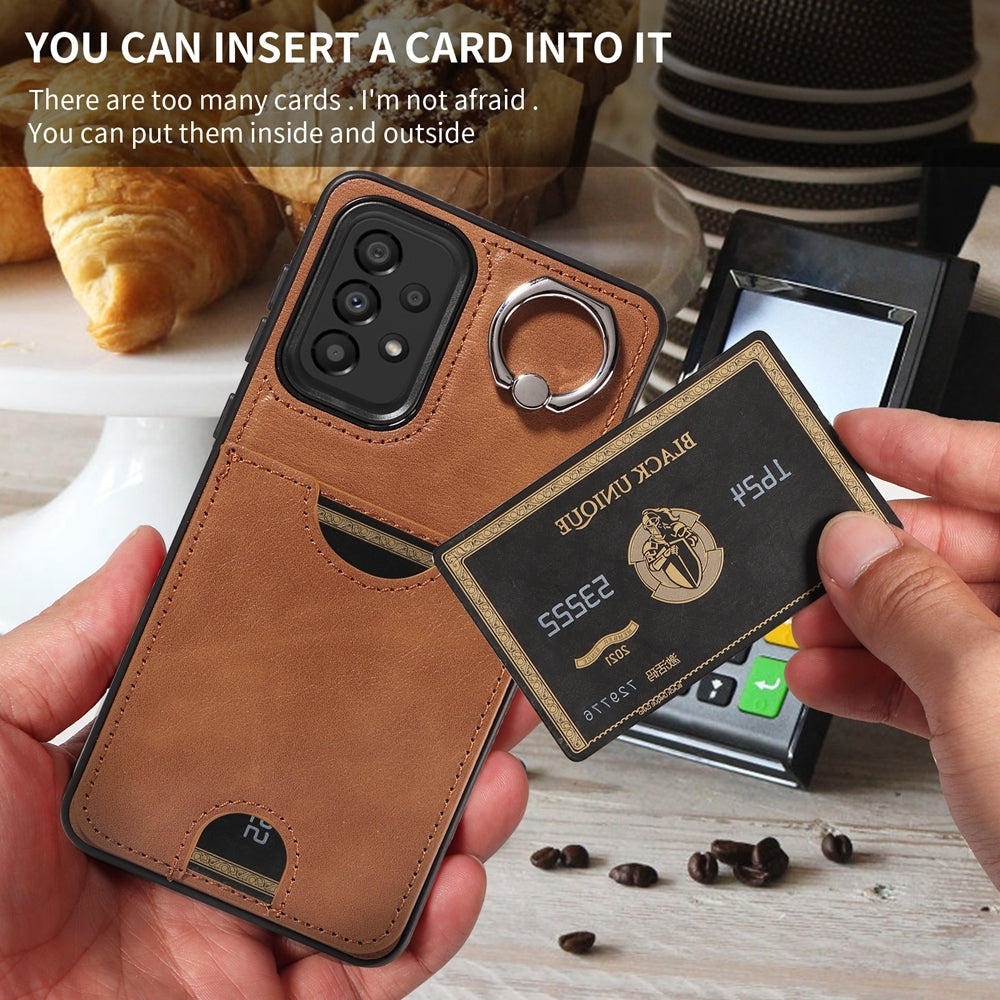 Samsung Galaxy A33 5G Calf Texture Phone Case with Card Slot & Ring Holder - Durable & Stylish Protection