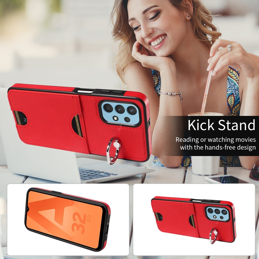 Samsung Galaxy A32 5G Calf Texture Phone Case with Card Slot & Ring Holder - Durable & Stylish Protection