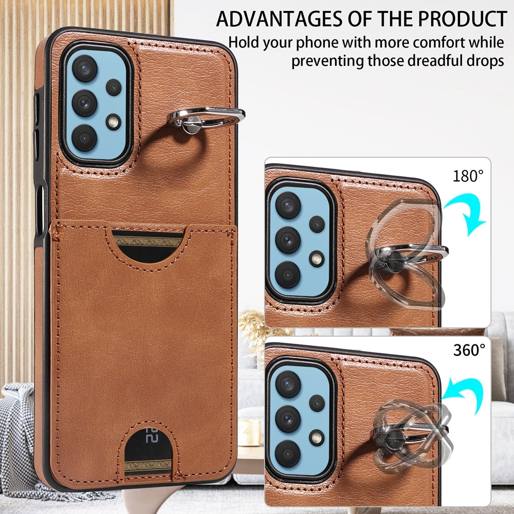 Samsung Galaxy A32 5G Calf Texture Phone Case with Card Slot & Ring Holder - Durable & Stylish Protection