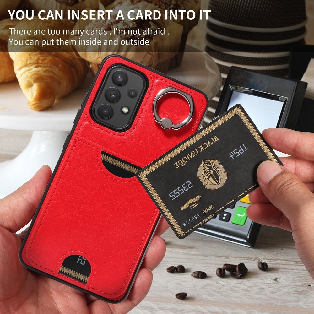 Samsung Galaxy A32 4G Calf Texture Phone Case with Card Slot & Ring Holder - Durable & Stylish Protection