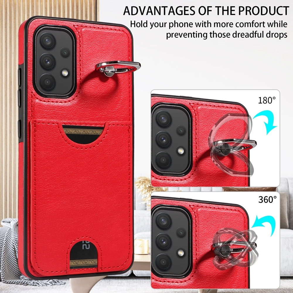 Samsung Galaxy A32 4G Calf Texture Phone Case with Card Slot & Ring Holder - Durable & Stylish Protection