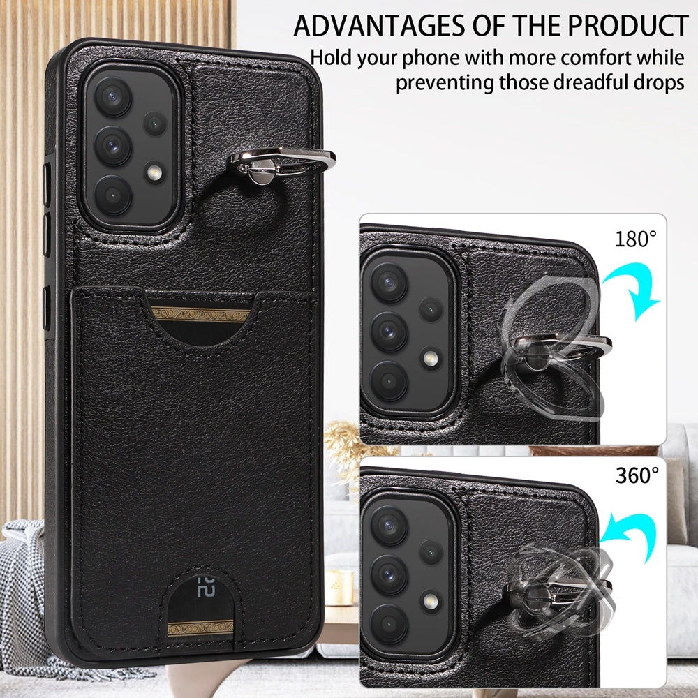 Samsung Galaxy A32 4G Calf Texture Phone Case with Card Slot & Ring Holder - Durable & Stylish Protection