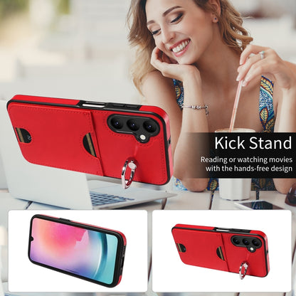 Samsung Galaxy A24 4G Calf Texture Phone Case with Card Slot & Ring Holder - Durable & Stylish Protection