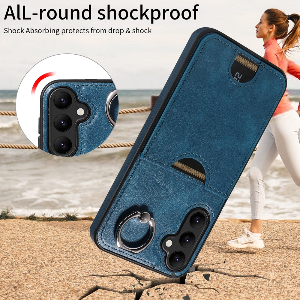 Samsung Galaxy A24 4G Calf Texture Phone Case with Card Slot & Ring Holder - Durable & Stylish Protection