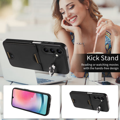 Samsung Galaxy A24 4G Calf Texture Phone Case with Card Slot & Ring Holder - Durable & Stylish Protection
