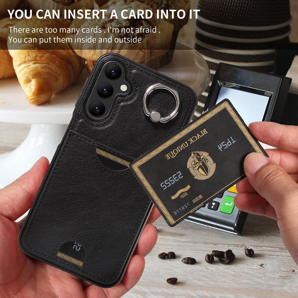 Samsung Galaxy A24 4G Calf Texture Phone Case with Card Slot & Ring Holder - Durable & Stylish Protection