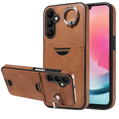 Samsung Galaxy A24 4G Calf Texture Phone Case with Card Slot & Ring Holder - Durable & Stylish Protection