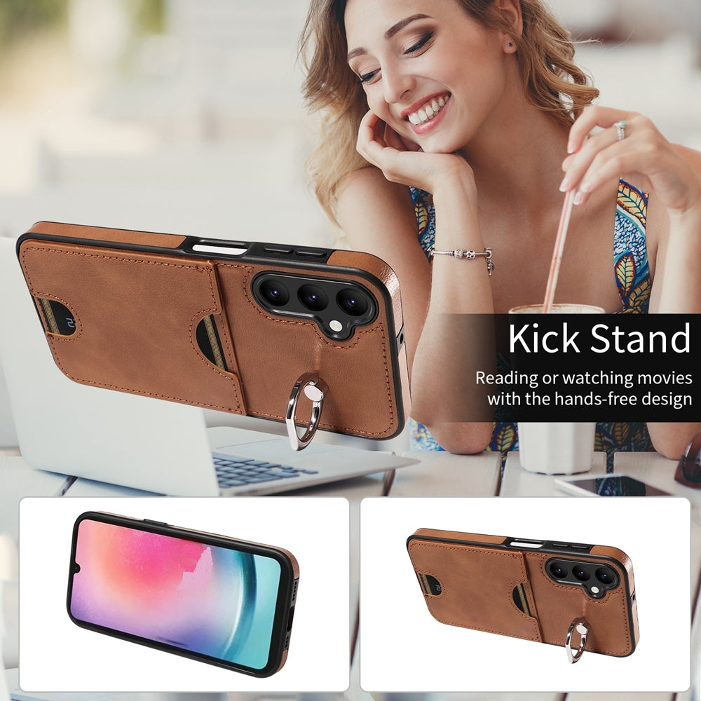Samsung Galaxy A24 4G Calf Texture Phone Case with Card Slot & Ring Holder - Durable & Stylish Protection
