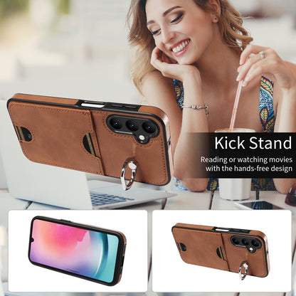 Samsung Galaxy A24 4G Calf Texture Phone Case with Card Slot & Ring Holder - Durable & Stylish Protection