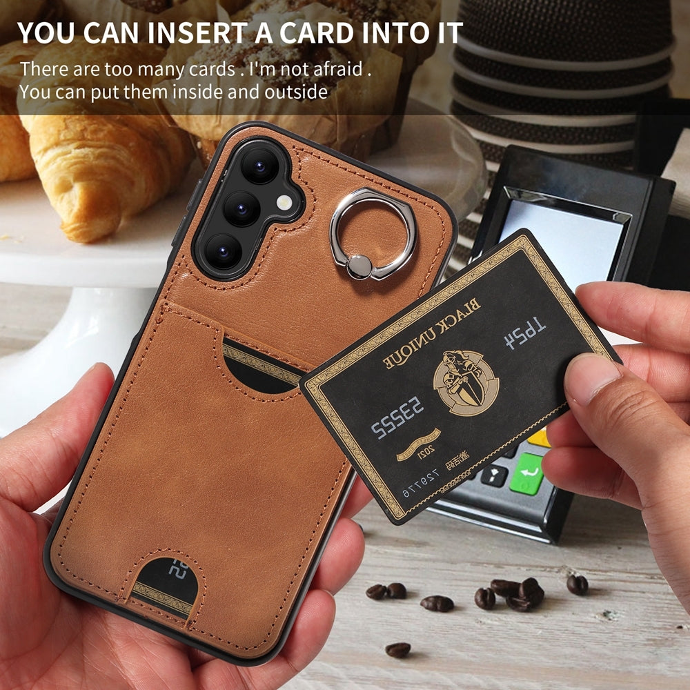 Samsung Galaxy A24 4G Calf Texture Phone Case with Card Slot & Ring Holder - Durable & Stylish Protection
