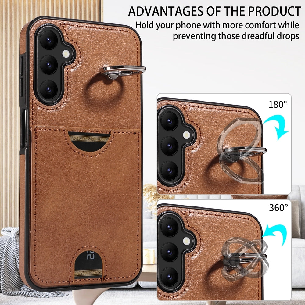 Samsung Galaxy A24 4G Calf Texture Phone Case with Card Slot & Ring Holder - Durable & Stylish Protection