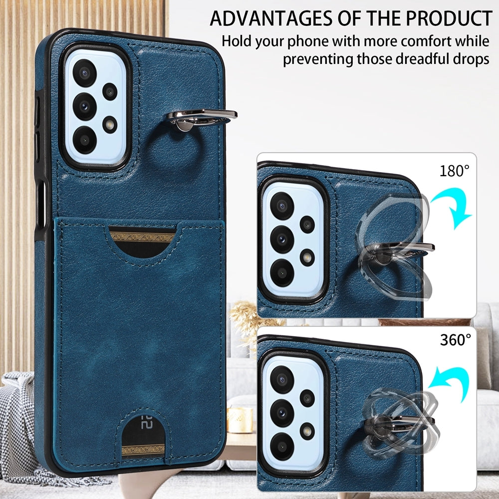 Samsung Galaxy A23 Calf Texture Phone Case with Card Slot & Ring Holder - Durable & Stylish Protection