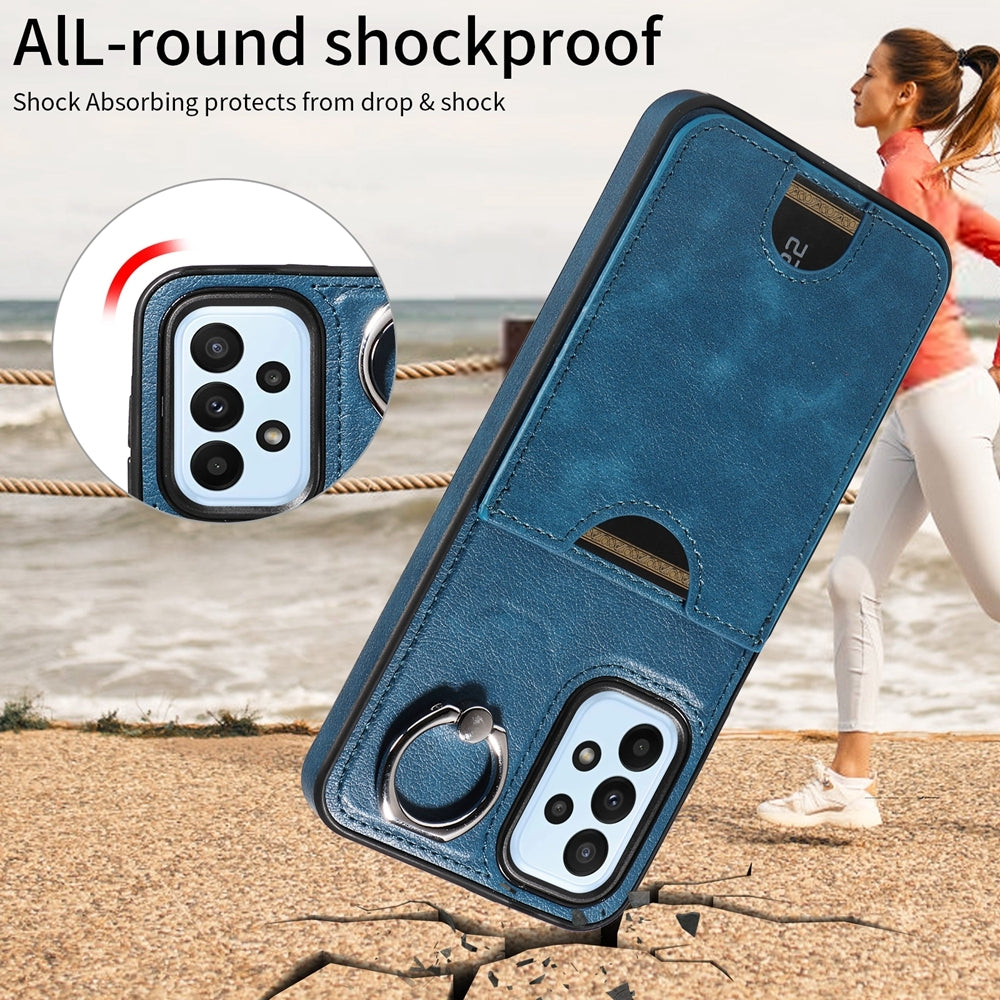 Samsung Galaxy A23 Calf Texture Phone Case with Card Slot & Ring Holder - Durable & Stylish Protection