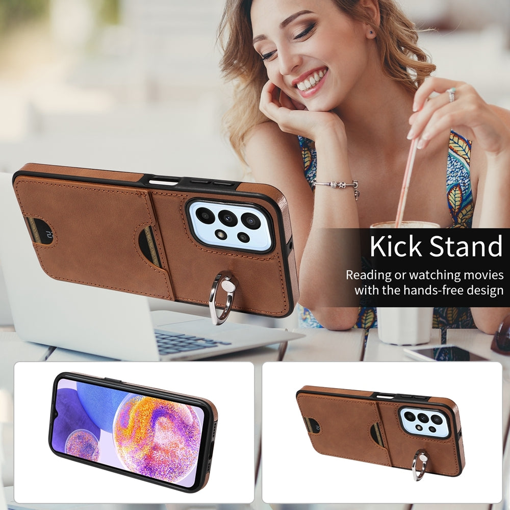 Samsung Galaxy A23 Calf Texture Phone Case with Card Slot & Ring Holder - Durable & Stylish Protection
