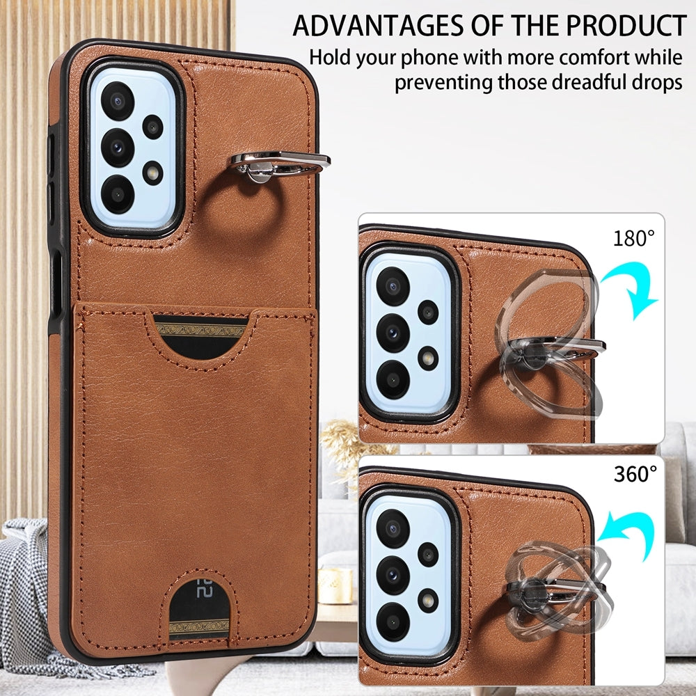 Samsung Galaxy A23 Calf Texture Phone Case with Card Slot & Ring Holder - Durable & Stylish Protection