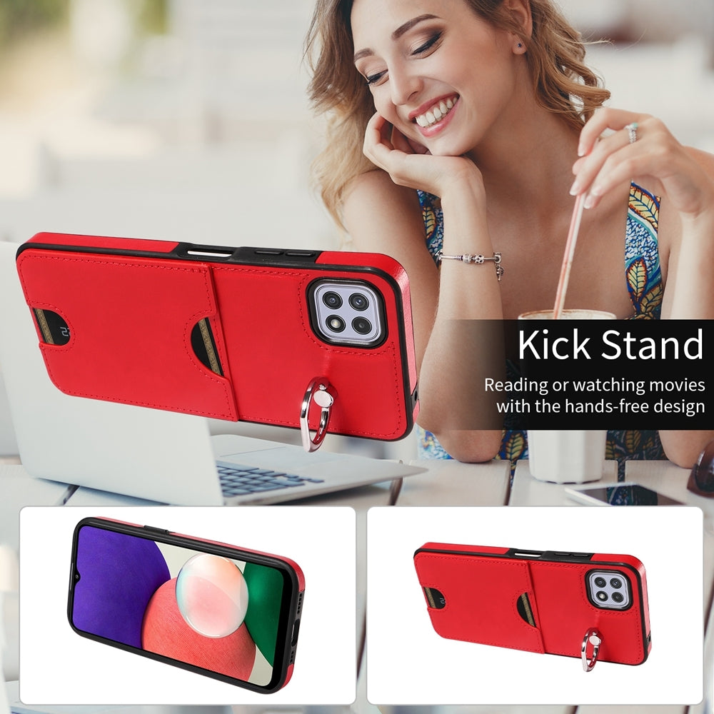 Samsung Galaxy A22 5G Calf Texture Phone Case with Card Slot & Ring Holder - Durable & Stylish Protection