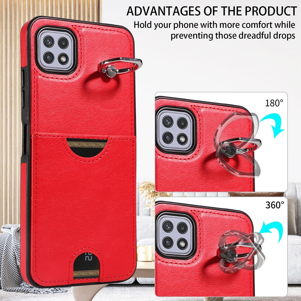 Samsung Galaxy A22 5G Calf Texture Phone Case with Card Slot & Ring Holder - Durable & Stylish Protection