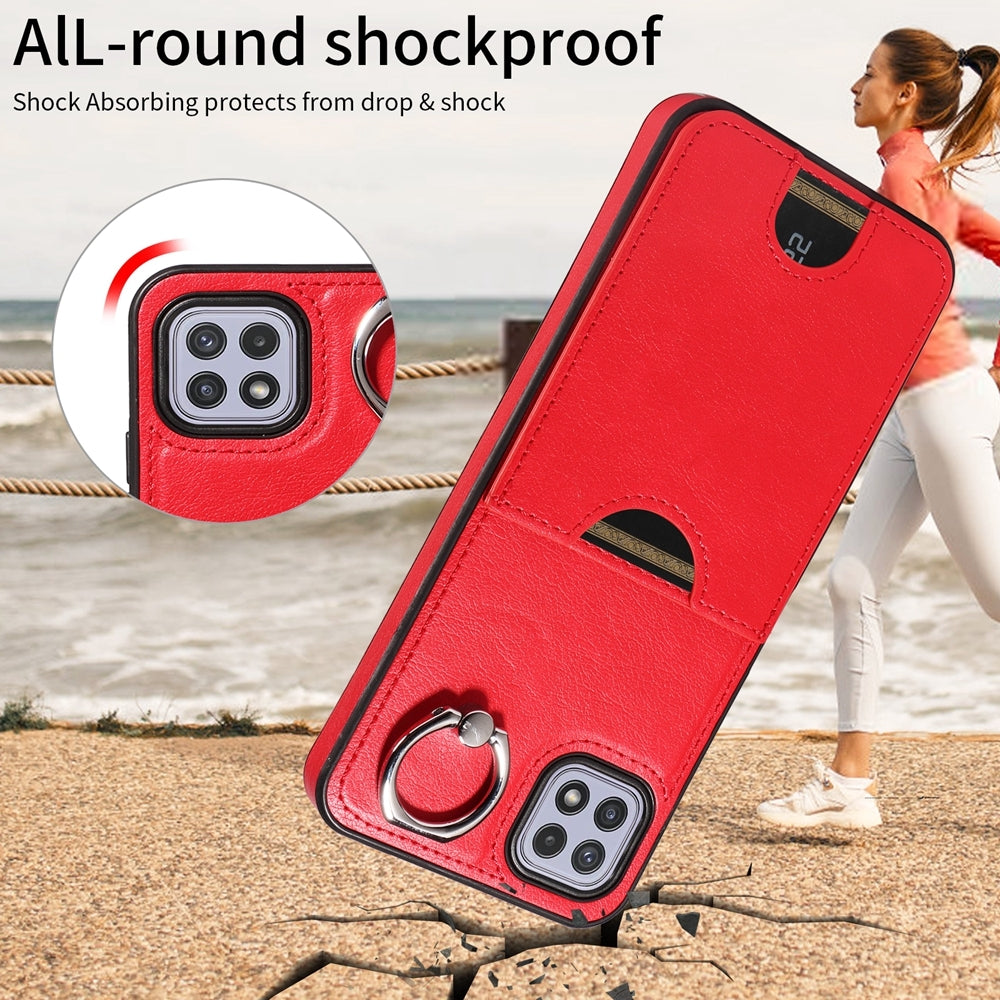 Samsung Galaxy A22 5G Calf Texture Phone Case with Card Slot & Ring Holder - Durable & Stylish Protection