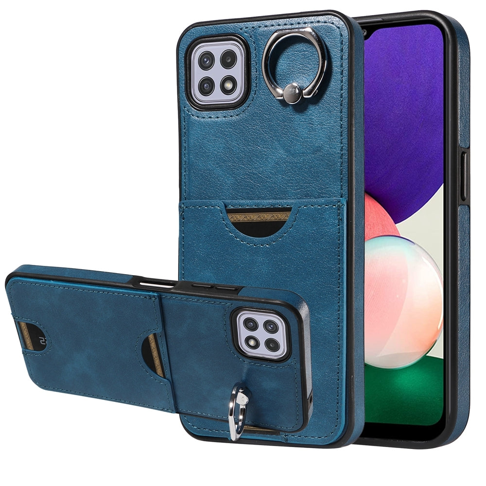 Samsung Galaxy A22 5G Calf Texture Phone Case with Card Slot & Ring Holder - Durable & Stylish Protection