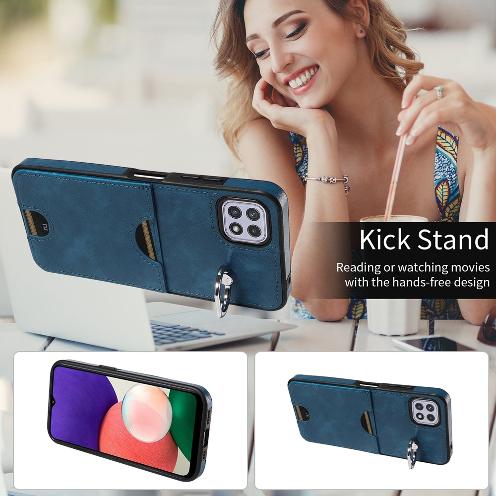 Samsung Galaxy A22 5G Calf Texture Phone Case with Card Slot & Ring Holder - Durable & Stylish Protection