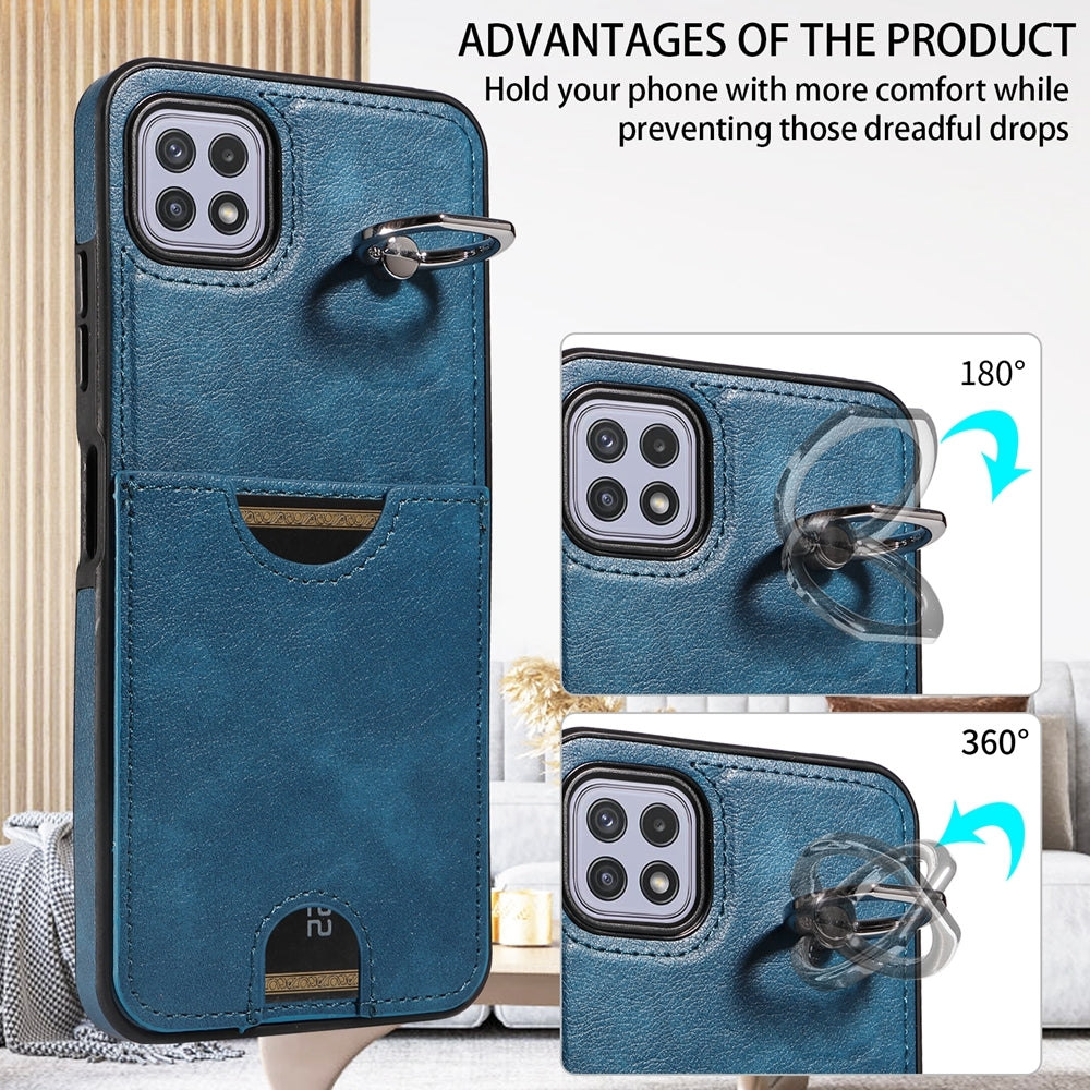 Samsung Galaxy A22 5G Calf Texture Phone Case with Card Slot & Ring Holder - Durable & Stylish Protection