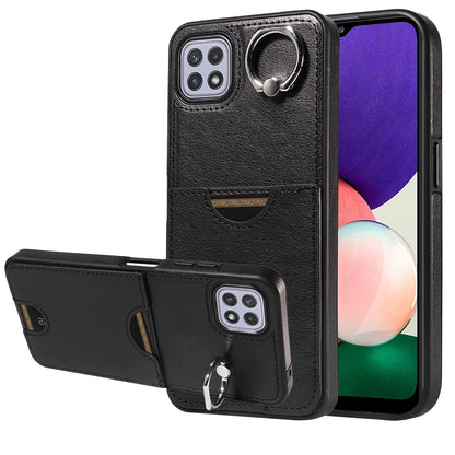 Samsung Galaxy A22 5G Calf Texture Phone Case with Card Slot & Ring Holder - Durable & Stylish Protection