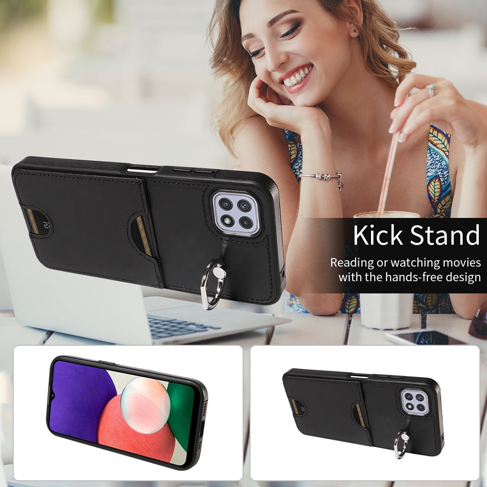 Samsung Galaxy A22 5G Calf Texture Phone Case with Card Slot & Ring Holder - Durable & Stylish Protection